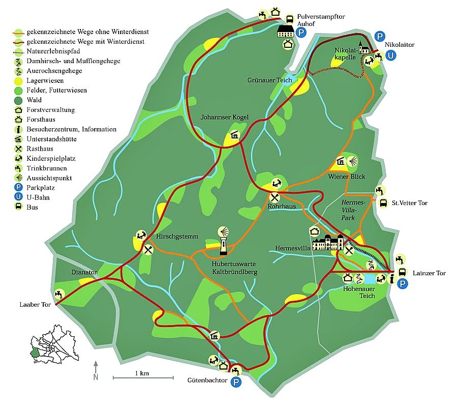 Kaiserin-Sissi-Palast: Karte des Naturschutzgebiets Lainz