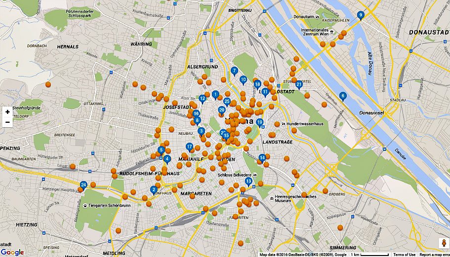 Karte von Wien: Hotels