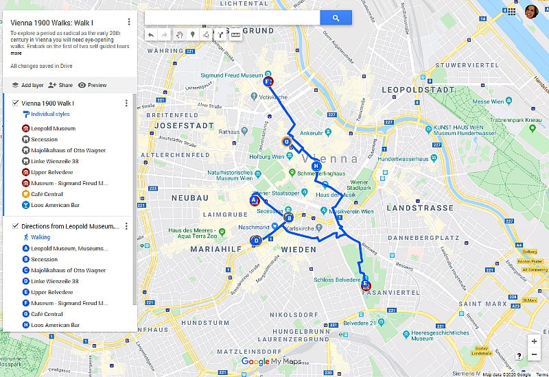 Vienna 1900 mapped out walking route