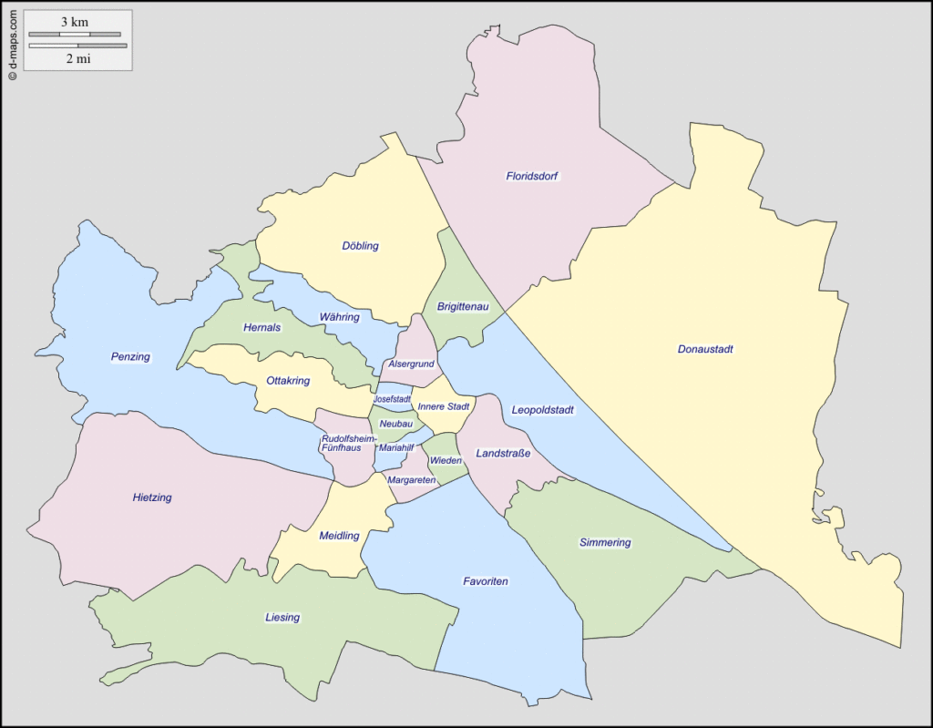 Austria Capital: Vienna districts map